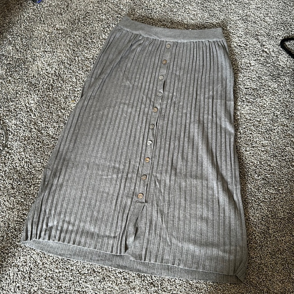 Gray Mohito Ribbed Midi Skirt, Size L